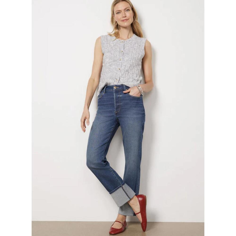 Evereve "Ever Straight" Cuff Straight Leg Medium Wash Denim Jeans - Size - 24